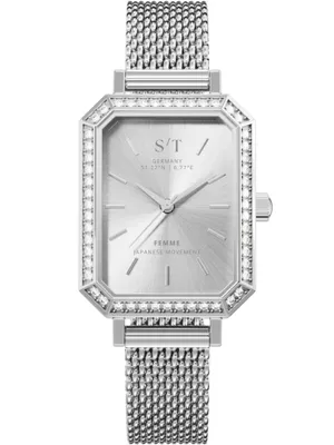 Produktbild von Quarzuhr Damen Armbanduhr Edelstahl Diamant Damenuhr S/T FEMME Packung, Mit Mesh Armband und Armbandkürzer, 5 ATM Wasserdicht Japanisches Uhrwerk