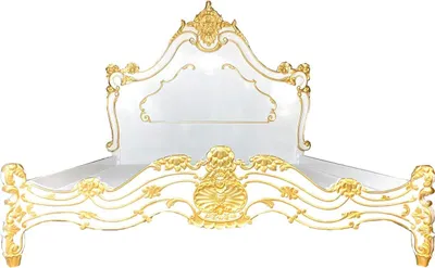 Produktbild von Casa Padrino Luxus Barock Doppelbett Weiß / Gold - Edles Massivholz Bett mit Kopfteil - Prunkvolle Schlafzimmer Möbel im Barockstil