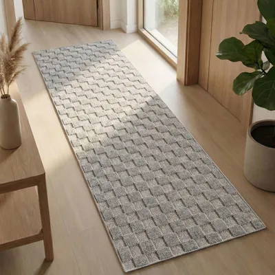 Zdjęcie produktu dla Carpetsale24 Dywan Salon Bouclé P?telkowy Styl Skandynawski Wzór w Kratk? Trwa?y Mi?kki do Sypialni, Rozmiar: 80x250 cm