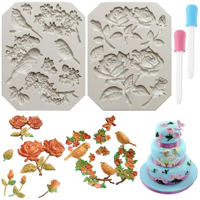 Produktbild von 2 Stück Silikonform Blumen Fondant Backform für Kuchen Schokolade Süßigkeiten
