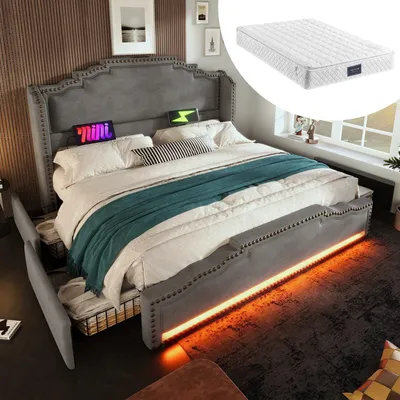 Produktbild von Odikalo Stauraumbett Polsterbett Jugendbett Doppelbett Matratze 140×200 Grau