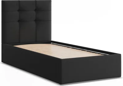Produktbild von Polsterbett SORIA 90x200 ohne Bettkasten mit Holzlattenrost, Einzelbett mit Kopfteil Schwarz Geflecht
