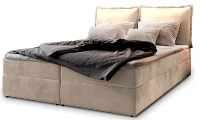 Produktbild von Masseno Boxspringbett LENTE M 140x200 cm Komplett-Set mit Bonell Matratze und Topper, Polsterbett mit Bettkästen -Creme, MONOLITH 02