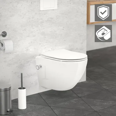 Obrázok produktu pre Závesné WC bez okrajov LuxeBath s nano povrchovou úpravou, biele, krátke, s funkciou bidetu