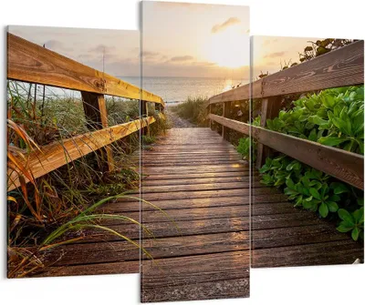 Produktbild von Bild auf Leinwand - Leinwandbild - Fußgängerbrücke Meer Strand Ufer - 130x100cm - Wand Bild - Wanddeko - Leinwanddruck - Bilder - Kunstdruck - Leinwand bilder - Wandkunst - CB130x100-2617