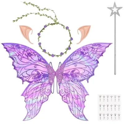 Produktbild von Feenflügel Elfenflügel Kostümflügel - Mit Elfenohren - 5 Stück - Für Kinder und Erwachsene - Für Karneval und Halloween