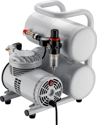 Produktbild von Wiltec Airbrush Kompressor AS06T 1/4 PS mit Zubehör, Kompressor für Airbrush-Pistole hohe Luftzufuhr 65-69 l/min, leistungsstarker Druckluftkompressor 3,2 bar, Luftkompressor für Airbrush-Design