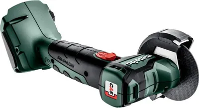 A cordless angle grinder is shown against a white background.