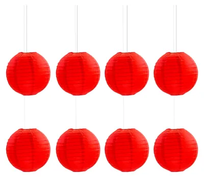 Produktbild von 8 Stück Rote Papierlaternen, Runde Lampenschirme aus Papier, Dekoration für Partys, Papierlampen für Feierlichkeiten und Hochzeiten (rot, 30 cm)