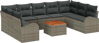Image de Ensemble de canapés de jardin vidaXL avec rangement, 10 pièces, gris, en polyrotin