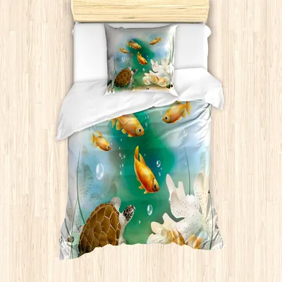 Produktbild von ABAKUHAUS Ozean Bettbezug Set für Einzelbetten, Künstlerische Aquariumtiere, Milbensicher Allergiker geeignet mit Kissenbezug, Mehrfarbig