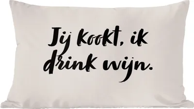 Produktbild von MuchoWow® Zierkissen Sofakissen Wohnzimmer Dekokissen 50x30 cm Du kochst, ich trinke Wein - Taupe - Zitat - Wohnzimmerdekoration - Polster mit Photo