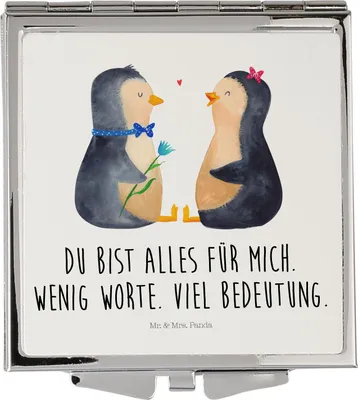 Produktbild von Mr. & Mrs. Panda Kosmetikspiegel Pinguin Pärchen - Weiß - Geschenk, Liebe, Hochzeitsgeschenk, Schminkspiegel, Handspiegel, Taschenspiegel, Hochzeitstag, Reisespiegel