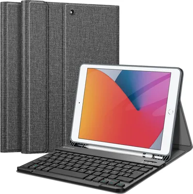 Produktbild von Fintie Tastatur Hülle für iPad 10.2 Zoll (9/8/ 7 Generation - 2021/2020/2019), Schutzhülle mit TPU Rückschale, Pencil Halter und magnetisch Abnehmbarer Tastatur mit QWERTZ Layout, dunkelgrau