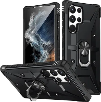 Produktbild von Samsung Galaxy S23 Ultra Hülle - Coverup Heavy Duty Back Cover mit Ring Kickstand - Schwarz