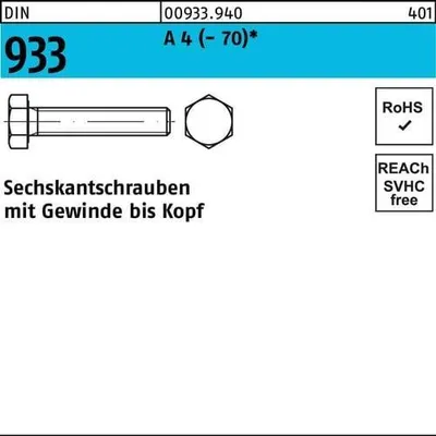 Produktbild von Reyher  Sechskantschrauben DIN 933 A 4 M 18 x 110 A 4 (10 Stück)
