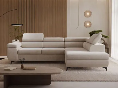 Produktbild von GrainGold Ecksofa L-Form Rechts Argon - Ecksofa mit Schlaffunktion und Bettkasten - Moderne Ecksofa, Wohnzimmer Ecksofa - Eckcouch Beige (Castel 15)