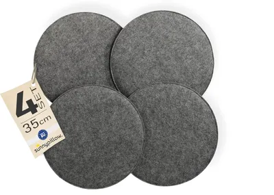 Produktbild von sunnypillow 4er Set Stuhlkissen aus Filz rund Ø 36cm | gemütliche Filzkissen für Bank und Stuhl | Indoor/Outdoor | Sitzkissen Sitzauflage | Grau