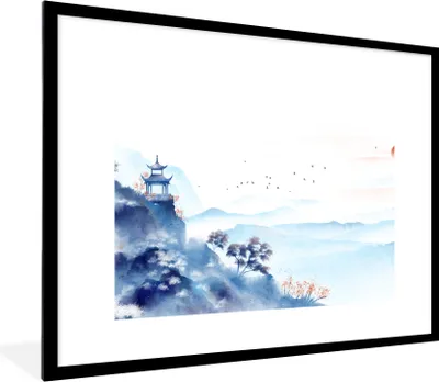 Produktbild von MuchoWow® Gerahmtes Poster Malerei - Ölfarbe - Natur 80x60 cm - Poster mit Schwarzem Bilderrahmen Wandposter Rahmen Foto Bilder - Schlafzimmer-Dekorationen - Fotoposter