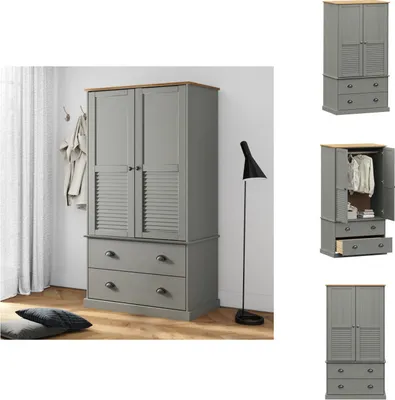 Obrázek produktu pro vidaXL Šatní skříň VIGO Grey 90x55x176 cm z masivního borovicového dřeva - Šatní skříně