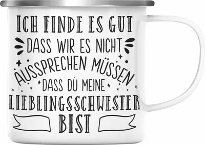 Produktbild von Trendation - Lieblingsschwester Emaille Tasse Geschenk für Schwester Spruch Schwester Emaille Emaille Tasse Geschenkidee Sprüche (Silber)