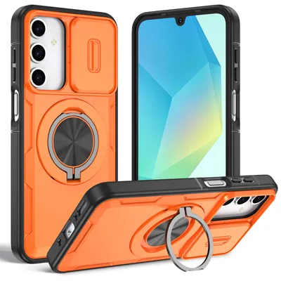 Produktbild von Magnetische Hülle für Samsung Galaxy A14 5G/4G, Militär Stoßfest Handyhülle mit Kameraschutz und Ringhalter Ständer Orange
