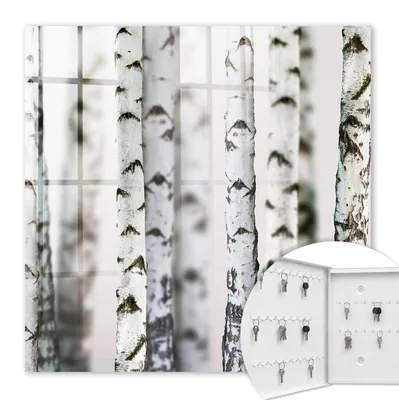 Produktbild von Metall Schlüsselkasten 30 x 30 cm - weißer Schlüsselschrank zur Wandmontage - wandhängende Schlüsselbox mit Tür - nach links öffnend - Schlüsselaufbewahrung für Flur - Büro - Arbeitszimmer - Werkstatt - Garage - Birkenstämme