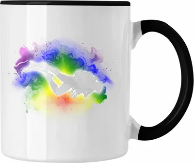Produktbild von Trendation - Taucher Grafik Tasse Geschenk für Tauchlehrer Geschenkidee Lustig Tauchen Tauchsport (Schwarz)