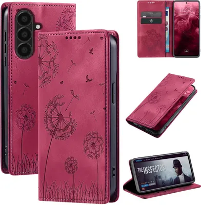 Produktbild von Handyhülle für Samsung Galaxy A56 5G RFID Schutz Klapphülle Case Cover Design Blume Pusteblume Schutzhülle Farbe: Magenta