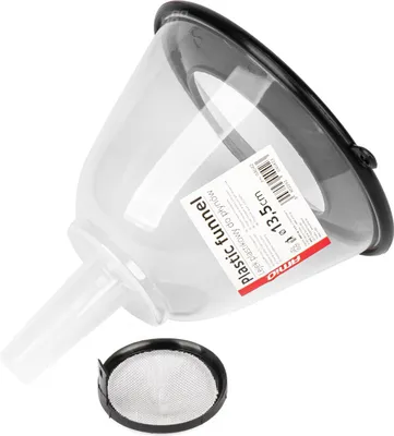 Zdjęcie produktu dla Uniwersalny plastikowy lejek z pokrywką i sitkiem 13,5 cm do płynów