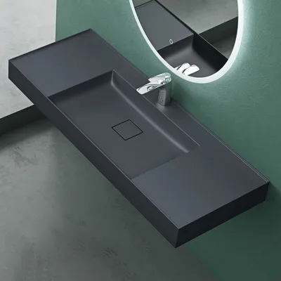 Produktbild von Mai & Mai Waschbecken matt Anthrazit Aufsatzwaschbecken Hänge-Waschtisch inkl. Ablaufgarnitur Mineralguss Rechteckig Waschplatz Breite: 120cm-M Colossum630