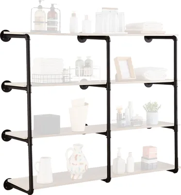 Image de VEVOR Étagère industrielle tubulaire, 4 niveaux, 3 pièces, largeur de planche applicable 11,8 pouces, montage mural, étagères en bois rustiques flottantes, support, étagère à livres, support de rangement Salle de bain