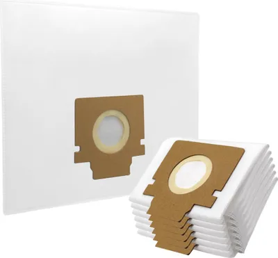 A stack of vacuum cleaner bags and one individual bag are shown against a white background.