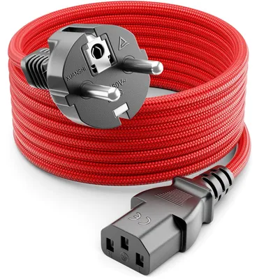 Produktbild von deleyCON 5m Kaltgerätekabel Nylon Typ F auf C13 3-polig - Rot