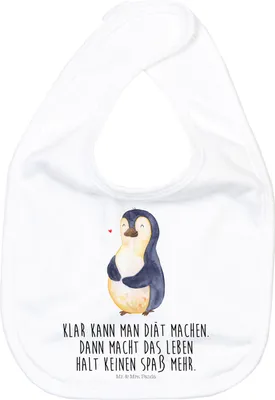 Produktbild von Mr. & Mrs. Panda Lätzchen Pinguin Diät - Weiß - Geschenk, Abnehmen, Für Babys, Sabber, Babylätzchen, Sabberlätzchen, Schlabberlatz