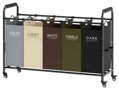 Wäschesortierer mit 5 Taschen, Rollen, 46,46 x 15,74 x 32,67 Zoll