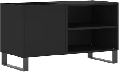 Productafbeelding van Platenkast zwart, platenrek 85x38x48 cm, platenrek van houtvezel en ijzer, vinylkast voor platenspeler en muziekcollectie