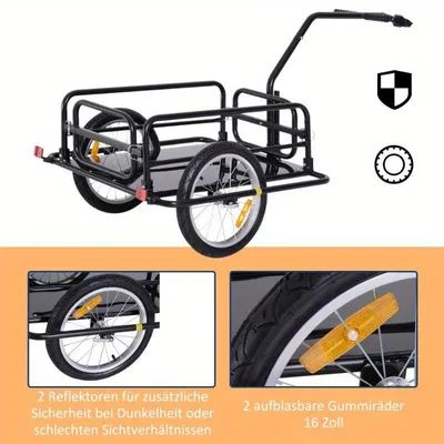 Immagine prodotto di Rimorchio pieghevole per biciclette, con una capacità di carico di 40 kg e telaio in metallo nero