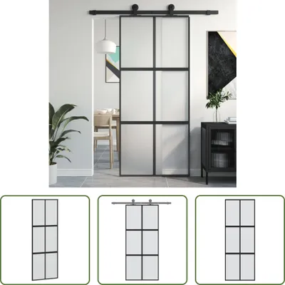 Produktbild von The Living Store Schiebetür Schwarz 90x205 cm Hartglas und Aluminium