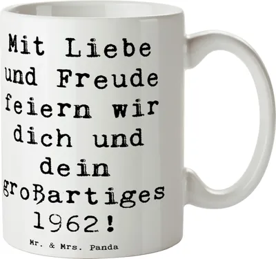Produktbild von Mr. & Mrs. Panda Tasse Spruch 1962 Geburtstag - Weiß - Geschenk, Glückwunsch, Alter, Geburtsjahr, Teetasse, Becher, Kaffeebecher, handgefertigte Geschenke, Happy Birthday