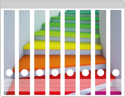 Produktbild von Wallario Ordnerrücken Sticker, selbstklebend für schmale Ordner, 8 Stück, Motiv Bunte Treppe