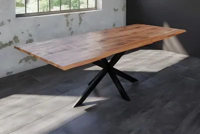Produktbild von Baumkantentisch Esstisch Mangoholz massiv Spider-Gestell schwarz 260 x 100 cm DORA