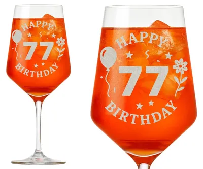 Produktbild von 1x Weinglas Gravur Happy Birthday 77. Geburtstag 350ml spülmaschinenfest für stilvolle Feierlichkeiten