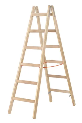 Produktbild von Hymer Holz-Sprossenstehleiter, beidseitig begehbar, 2x6 Sprossen, senkr. Höhe 1,70 m, Reichhöhe 3,10 m, Gewicht 10,0 kg