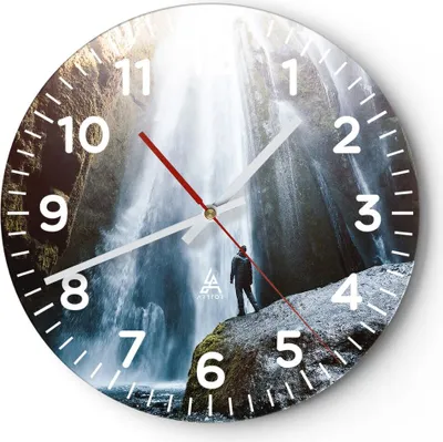 Produktbild von Wanduhr - Rund - Glasuhr - Berg Wasserfall - 30x30cm - Schleichendes Uhrwerk - Lautlos - zum Aufhängen bereit - Dekoration Modern - Wanddekoration aus Glas - C4AR30x30-4093
