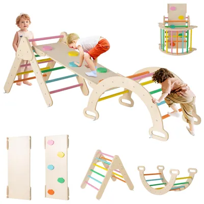 Produktbild von DREAMADE 3-in-1-Kinder-Kletterdreieck-Set, Dreieck-Kletterspielzeug mit Kletterbogen und Rutsche, für Kinder ab 1 Jahr,  bis 50kg belastbar
