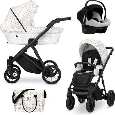 Produktbild von Kinderwagen IVENTO Sportwagen Babywagen Babyschale Komplettset Kinder Wagen Autositz Set 3 in 1 (white style, Rahmenfarbe: Schwarz)