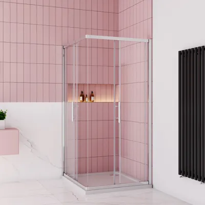 Produktbild von 80x80x185cm Nano+ESG Glas Eckeinstieg Schiebetür Duschtasse Duschabtrennung