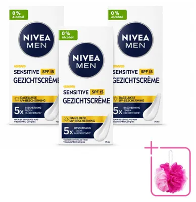 Imagen del producto de 3 unidades de crema facial para piel sensible NIVEA MEN con SPF 15 - 75 ml cada una - Paquete económico