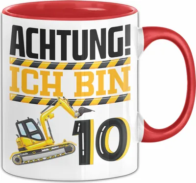 Produktbild von 10. Geburtstag Geschenk Tasse Becher Jungs Baustelle Geburtstagsgeschenk Achtung Ich Bin 10 (Rot)